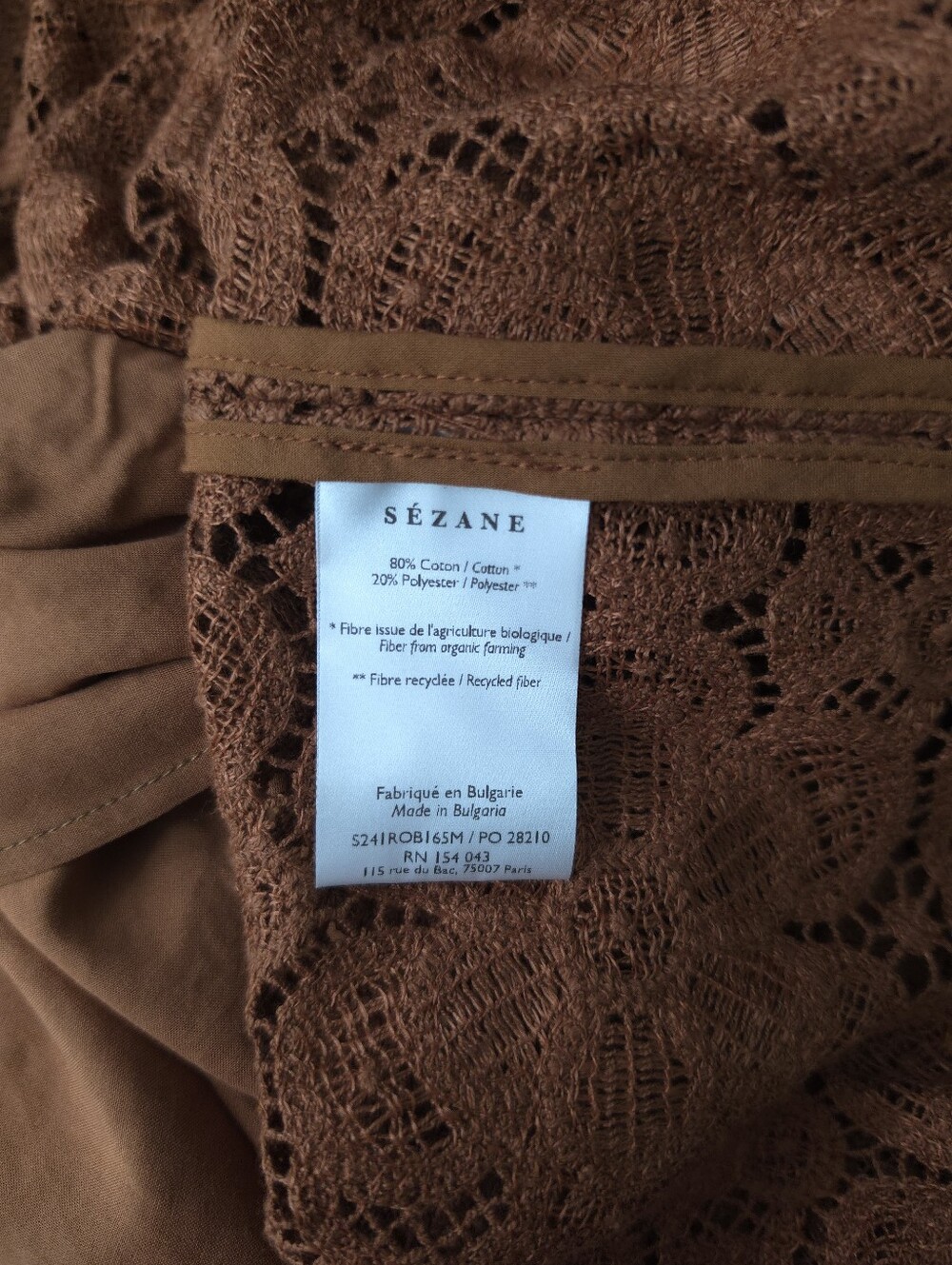 Sezane Fama Caramel Guipure Lace V-Neck Midi Dress 34/ US 2 - Picture 7 of 12